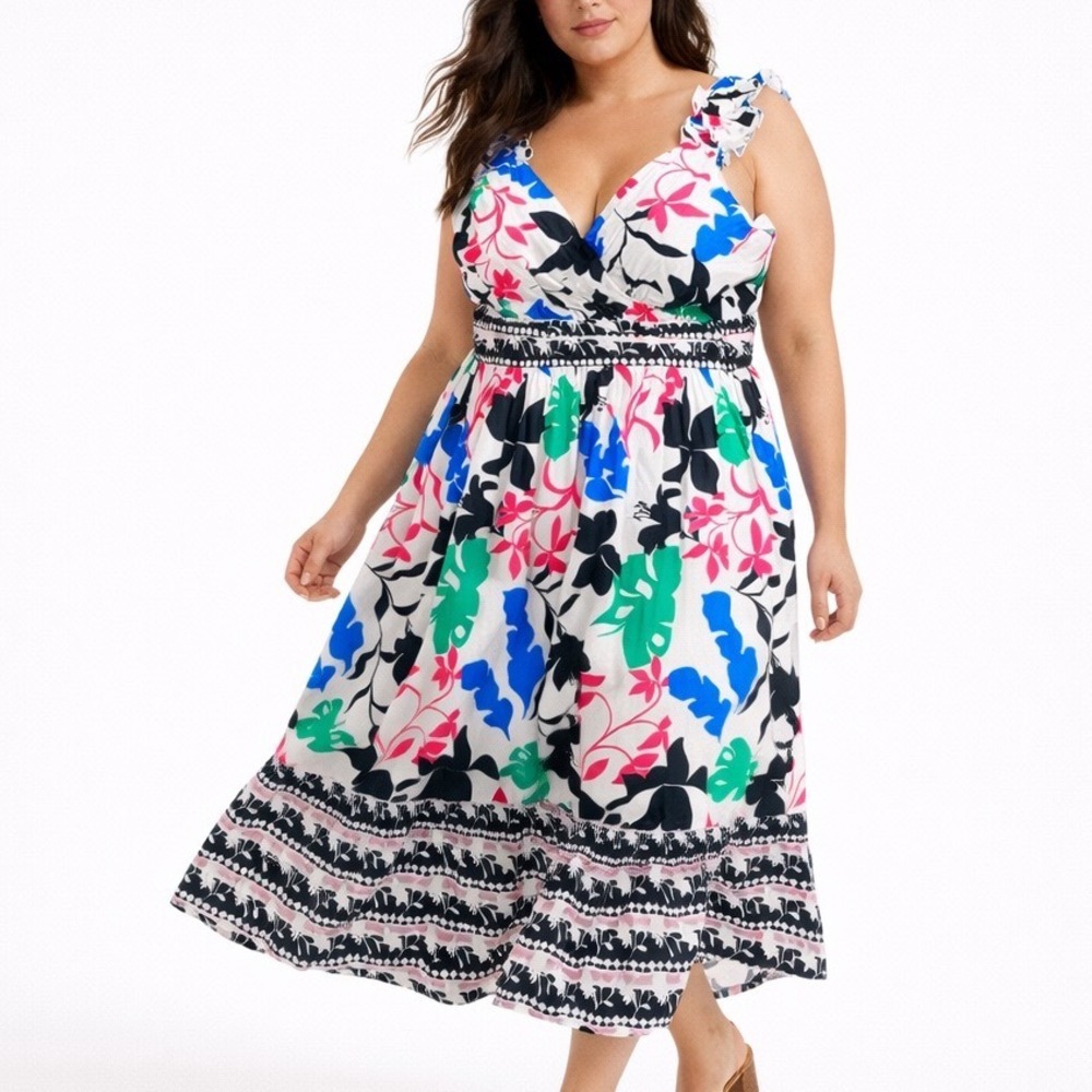 Layered with Love NWT Mixed Print Floral Cotton Scrunchie Strap Maxi Size‎ 2X